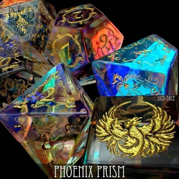 DND Dice Set - Phoenix Prism - 7 Exclusive Glass Dice - - Picture 3 of 6